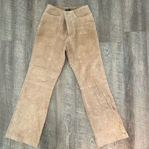 Vintage Genuine Leather Suede Mossimo Tan Leather Pants Juniors Size 4 Bootcut